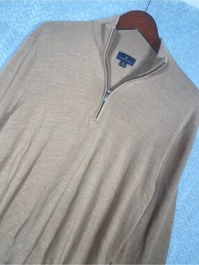 Brooks Brothers Men’s XL Merino Wool Quarter Zip Sweater Tan Camel